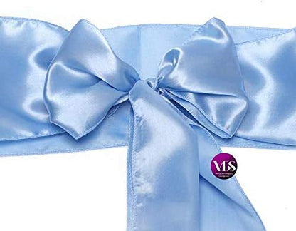 VDS Satin Chair Sashes Chair Cover Back Tie Sateen Bows Ribbon for Wedding Birthday Graduation Engagement Ceremony Event Party Banquet Venue Hotel All Dining Chair Decoration (300PC) (Baby Blue)