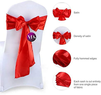 VDS Satin Chair Sashes Chair Cover Back Tie Sateen Bows Ribbon for Wedding Birthday Graduation Engagement Ceremony Event Party Banquet Venue Hotel All Dining Chair Decoration (300PC) (Red)