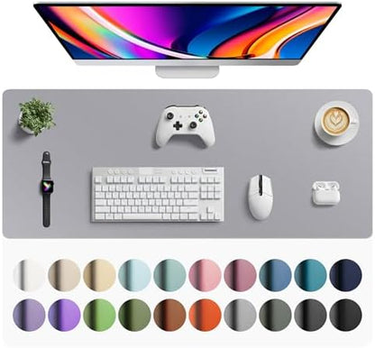 Aothia Faux Leather Desk Mat - Large Mouse Pad, Non-Slip PU Leather Blotter, Waterproof Writing Surface for Office and Home (Light Grey, 42" x 17")