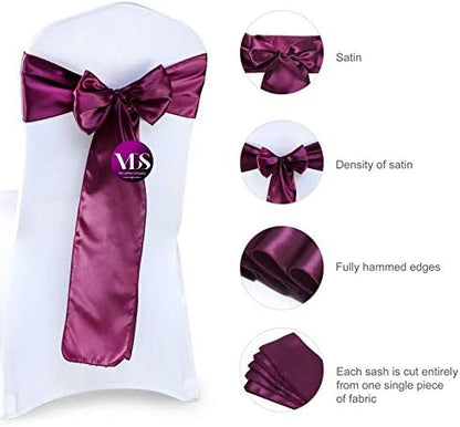 VDS Satin Chair Sashes Chair Cover Back Tie Sateen Bows Ribbon for Wedding Birthday Graduation Engagement Ceremony Event Party Banquet Venue Hotel All Dining Chair Decoration (250PC) (Eggplant)