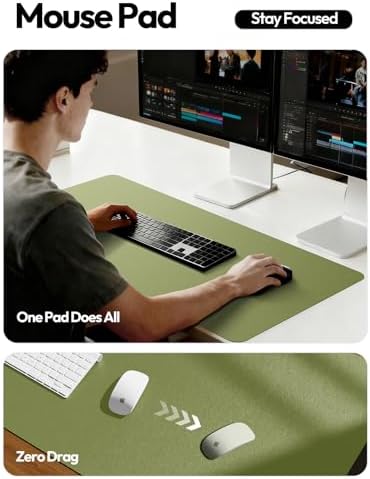 YSAGi Leather Desk Protector, Office Mat, Large Mouse Mat, Non-Slip PU Leather Blotter, Laptop Desk Mat, Waterproof Writing Pad for Office and Home(Green, 40" x 24")