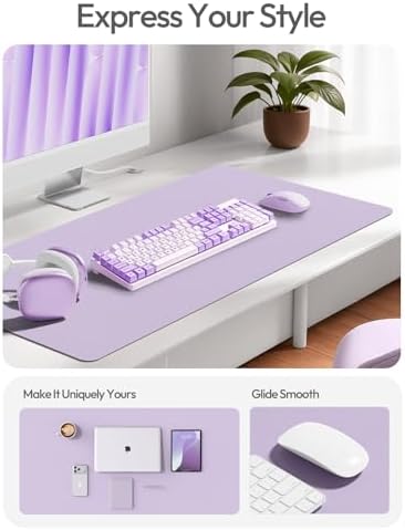 YSAGi Leather Desk Protector, Office Mat, Large Mouse Mat, Non-Slip PU Leather Blotter, Laptop Desk Mat, Waterproof Writing Pad for Office and Home(Light Purple, 63" x 24")