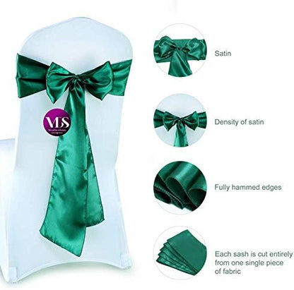 VDS Satin Chair Sashes Chair Cover Back Tie Sateen Bows Ribbon for Wedding Birthday Graduation Engagement Ceremony Event Party Banquet Venue Hotel All Dining Chair Decoration (25PC) (Emerald Green)