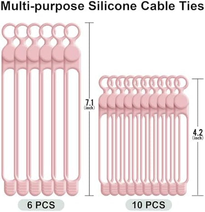 Silicone Cable Ties, Cord Organizer Cable Management,2Sizes-Pink