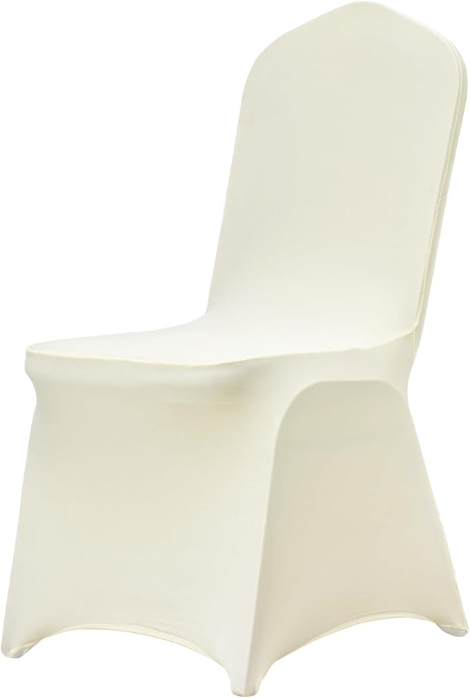 VEVOR 50 Pcs Flat-Front Chair Covers Polyester Spandex Chair Cover Stretch Slipcovers, Wedding, Holiday, Banquet, Party, Celebration, Dining, Beige