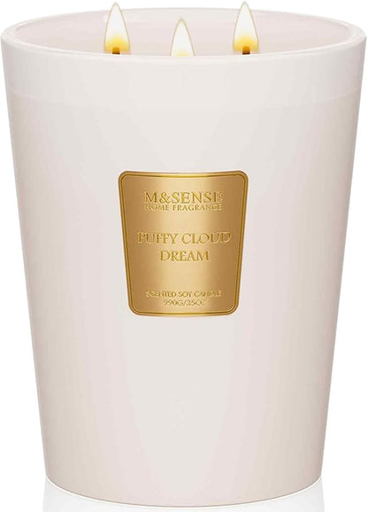 M&SENSE Puffy Cloud Dream Scented Candle, 35oz Extra Large 3 Wick Natural Soy Wax, 150 Hours Long Lasting Slow Burning, Candles Gift for Fall Winter Festival Housewarming Home Decor
