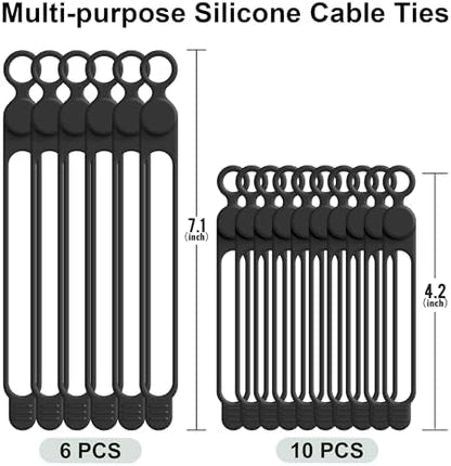 Silicone Cable Ties, Cord Organizer Cable Management,2Sizes-Black