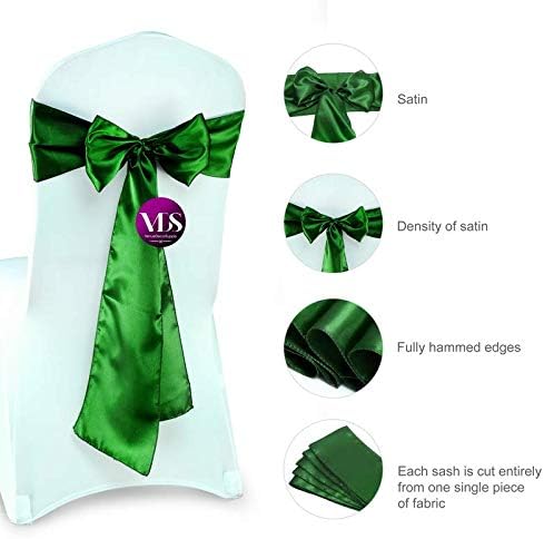 VDS Satin Chair Sashes Chair Cover Back Tie Sateen Bows Ribbon for Wedding Birthday Graduation Engagement Ceremony Event Party Banquet Venue Hotel All Dining Chair Decoration (25PC) (Green)