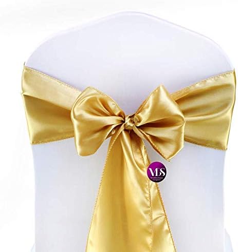VDS Satin Chair Sashes Chair Cover Back Tie Sateen Bows Ribbon for Wedding Birthday Graduation Engagement Ceremony Event Party Banquet Venue Hotel All Dining Chair Decoration (200PC) (Gold)
