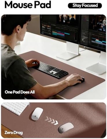 YSAGi Leather Desk Protector, Office Mat, Large Mouse Mat, Non-Slip PU Leather Blotter, Laptop Desk Mat, Waterproof Writing Pad for Office and Home(Chocolate, 40" x 24")