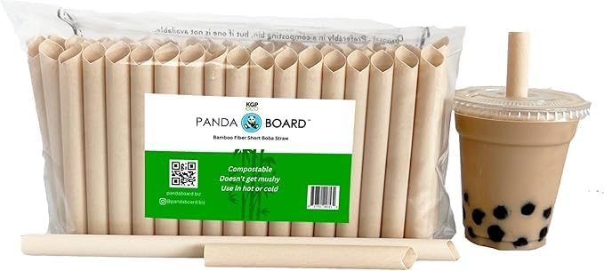 Pandaboard™ Compostable - Short - Bamboo Boba/Milkshake/Smoothie Straws - Unwrapped - bag of 100