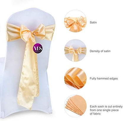 VDS Satin Chair Sashes Chair Cover Back Tie Sateen Bows Ribbon for Wedding Birthday Graduation Engagement Ceremony Event Party Banquet Venue Hotel All Dining Chair Decoration (250PC) (Beige)