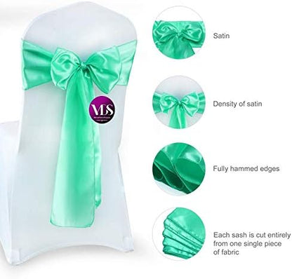 VDS Satin Chair Sashes Chair Cover Back Tie Sateen Bows Ribbon for Wedding Birthday Graduation Engagement Ceremony Event Party Banquet Venue Hotel All Dining Chair Decoration (250PC) (Mint)