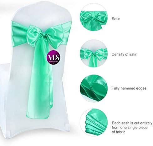 VDS Satin Chair Sashes Chair Cover Back Tie Sateen Bows Ribbon for Wedding Birthday Graduation Engagement Ceremony Event Party Banquet Venue Hotel All Dining Chair Decoration (75PC) (Mint)