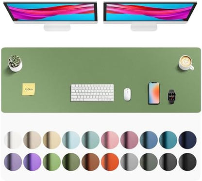 Aothia Faux Leather Desk Mat - Non-Slip PU Leather Desk Blotter, Waterproof Writing Surface, Large Desk Pad for Office & Home (Olive Green, 55" x 17")