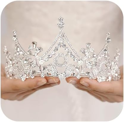 Wekicici Baroque Queen Crown Silver Crystal Tiara Rhinestone Princess Wedding Headband for Women Birthday Pageant Party(Silver)