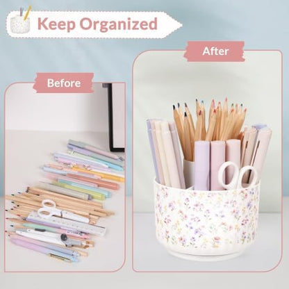 SKYDUE Rotating Pencil Pen Holder for Desk, Pencil Cup with 5 Slots