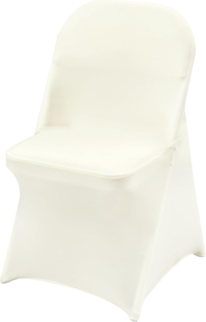 VEVOR Stretch Spandex Folding Chair Covers, Universal Fitted Chair Cover, Removable Washable Protective Slipcovers, for Wedding, Holiday, Banquet, Party, Celebration, Dining (50PCS Ivory White)