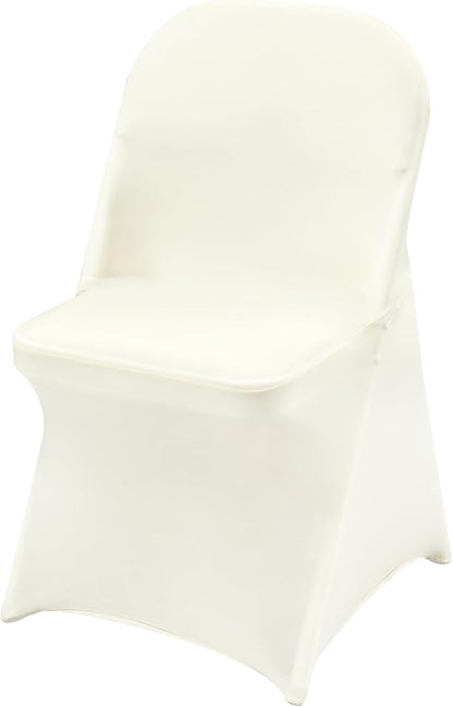 VEVOR Stretch Spandex Folding Chair Covers, Universal Fitted Chair Cover, Removable Washable Protective Slipcovers, for Wedding, Holiday, Banquet, Party, Celebration, Dining (50PCS Ivory White)