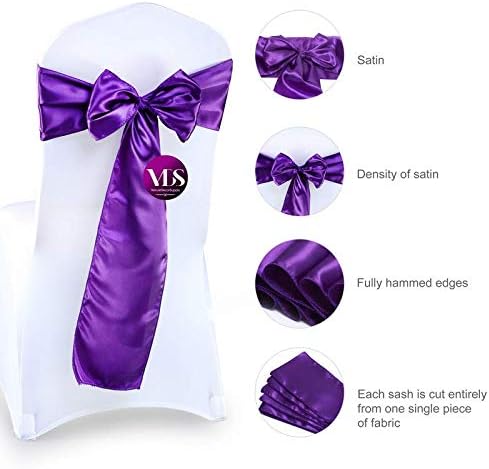 VDS Satin Chair Sashes Chair Cover Back Tie Sateen Bows Ribbon for Wedding Birthday Graduation Engagement Ceremony Event Party Banquet Venue Hotel All Dining Chair Decoration (50PC) (Purple)