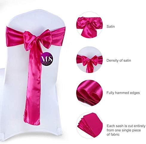 VDS Satin Chair Sashes Chair Cover Back Tie Sateen Bows Ribbon for Wedding Birthday Graduation Engagement Ceremony Event Party Banquet Venue Hotel All Dining Chair Decoration (100PC) (Magenta)