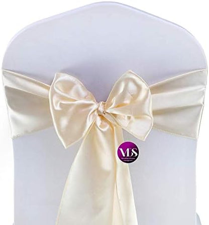 VDS Satin Chair Sashes Chair Cover Back Tie Sateen Bows Ribbon for Wedding Birthday Graduation Engagement Ceremony Event Party Banquet Venue Hotel All Dining Chair Decoration (10PC) (Cream)