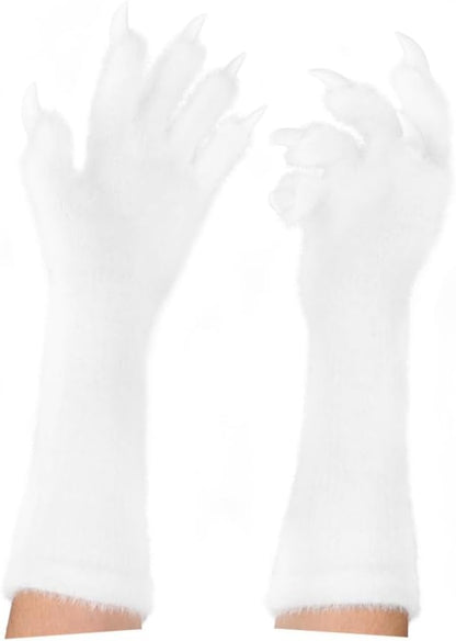 Faux fur wolf paw gloves with non-slip cat pad three-piece set, suitable for cosplay, Christmas, and Halloween party costumes