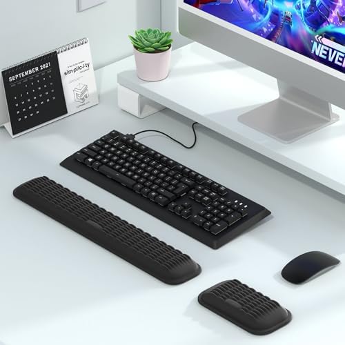 MEKASS Ergonomic Wrist Rest for Keyboard and Mouse, Soft Memory Foam Keyboard Wrist Rest Set with Non-Slip Silicone Base, Easy Typing, Pain Relief, Comfort for Office, Work, Gaming (Blue)