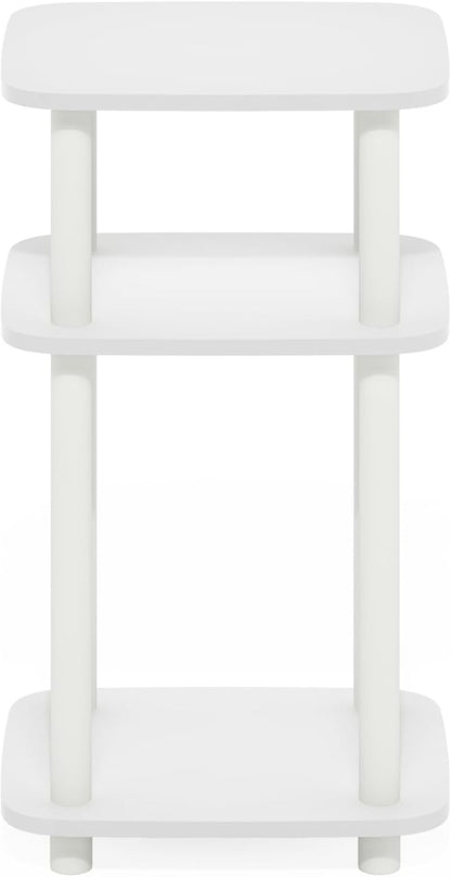 Furinno JUST Side Table, 3-Tier Turn-N-Tube End Table with Open Shelf, Round Curve Corner Night Stand, Bedside Table, Easy Assembly, for Living Room, Bedroom, White