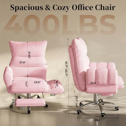 HOMRELEXA Cross Legged Office Chair, Cloud Desk Chair with Flip-Up Arm Rests, Foot Rest, Wide Seat, Comfy Executive Ergonomic Computer Gaming Chair, Pink