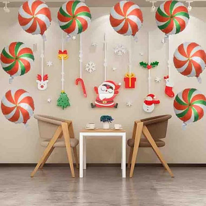 Christmas Ballooons Set Lollipop Windmill Balloons Mylar Red Green Candy Swirl Balloons Kits for Christmas-Themed Party Birthday Party Supplies Decorations 16 PCS