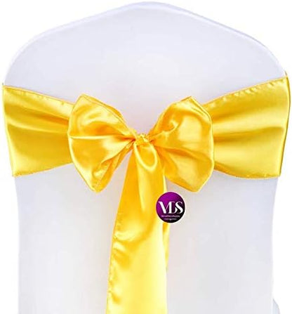 VDS Satin Chair Sashes Chair Cover Back Tie Sateen Bows Ribbon for Wedding Birthday Graduation Engagement Ceremony Event Party Banquet Venue Hotel All Dining Chair Decoration (75PC) (Yellow Gold)
