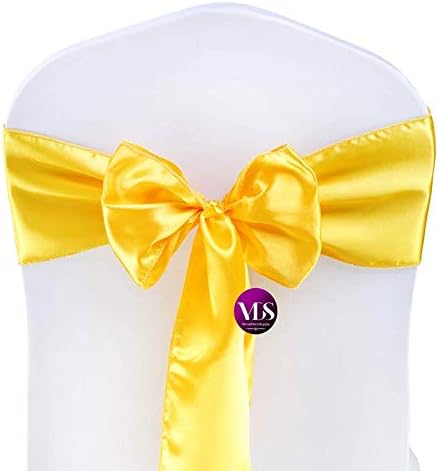 VDS Satin Chair Sashes Chair Cover Back Tie Sateen Bows Ribbon for Wedding Birthday Graduation Engagement Ceremony Event Party Banquet Venue Hotel All Dining Chair Decoration (10PC) (Yellow Gold)