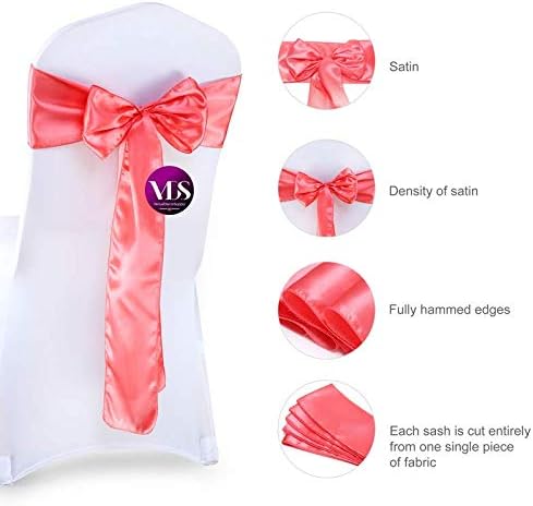 VDS Satin Chair Sashes Chair Cover Back Tie Sateen Bows Ribbon for Wedding Birthday Graduation Engagement Ceremony Event Party Banquet Venue Hotel All Dining Chair Decoration (25PC) (Coral)