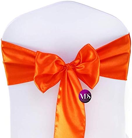 VDS Satin Chair Sashes Chair Cover Back Tie Sateen Bows Ribbon for Wedding Birthday Graduation Engagement Ceremony Event Party Banquet Venue Hotel All Dining Chair Decoration (100PC) (Orange)