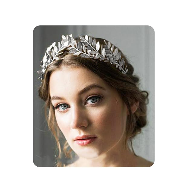 Chargances Handmade Bridal Wedding Crown Leaf Headband Women Leaf Tiara Headpiece Weeding Hair Accessories Leaf Headpiece Jewelry for Women and Girls(Silver)