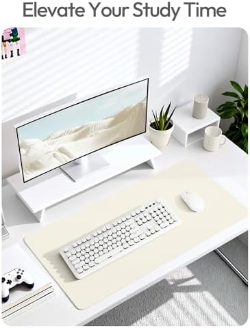 YSAGi Leather Desk Protector, Office Mat, Large Mouse Mat, Non-Slip PU Leather Blotter, Laptop Desk Mat, Waterproof Writing Pad for Office and Home(Cream, 42" x 17.2")