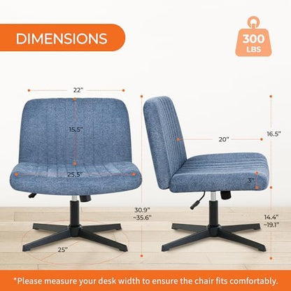 NEO CHAIR Criss Cross Chair with No Wheels, Cozy Wide Armless Seat, Blue