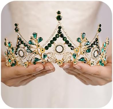 Wekicici Baroque Queen Crown Green Crystal Tiara Rhinestone Princess Wedding Headband for Women Birthday Pageant Party(Green)