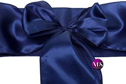 VDS Satin Chair Sashes Chair Cover Back Tie Sateen Bows Ribbon for Wedding Birthday Graduation Engagement Ceremony Event Party Banquet Venue Hotel All Dining Chair Decoration (150PC) (Navy Blue)
