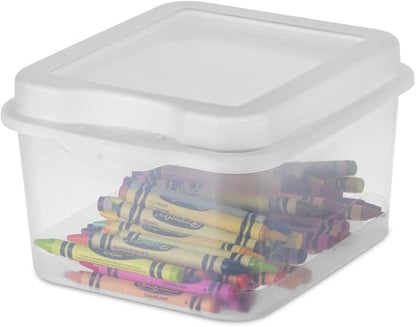 Sterilite FlipTop, Stackable Small Storage Bin with Hinging Lid, Plastic Container to Organize Desk at Home, Classroom, Office, Clear, 1-Pack
