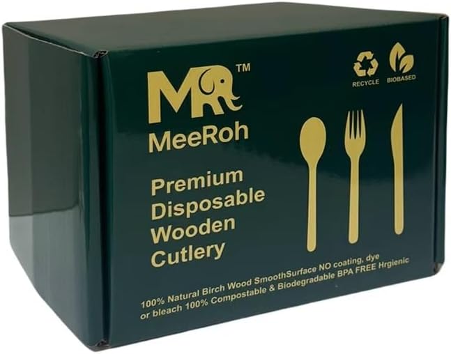 Premium Eco-Friendly Heavy-Duty Disposable Cutlery Set – 300-Piece Sturdy Forks, Spoons & Knives | Biodegradable, Compostable, Smooth Finish for Parties, Events & Camping Utensils – By MeeRoh
