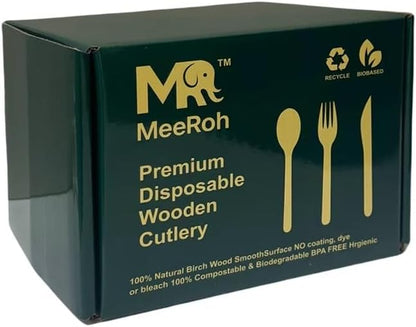 Premium Eco-Friendly Heavy-Duty Disposable Cutlery Set – 300-Piece Sturdy Forks, Spoons & Knives | Biodegradable, Compostable, Smooth Finish for Parties, Events & Camping Utensils – By MeeRoh