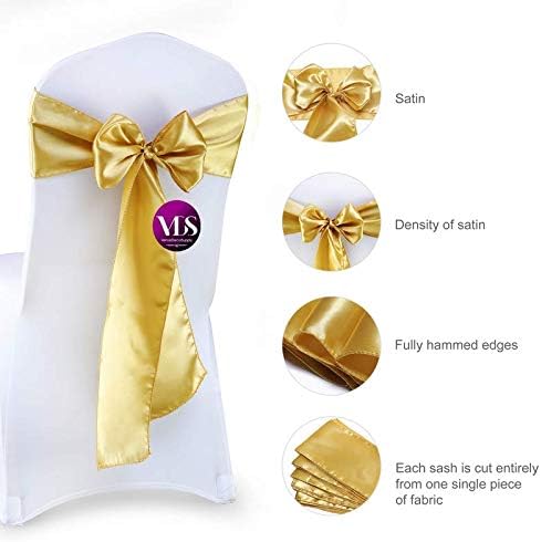 VDS Satin Chair Sashes Chair Cover Back Tie Sateen Bows Ribbon for Wedding Birthday Graduation Engagement Ceremony Event Party Banquet Venue Hotel All Dining Chair Decoration (200PC) (Gold)