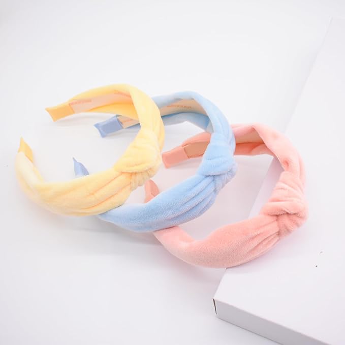 Knotted Headbands for Girls, Non Slip Toddler Girl Headband Kids Wide Top Knot Head Bands Mommy and Me Fashion Hairband Womens Turban Hair Accessories(Pink,Yellow,Blue,3Pcs)
