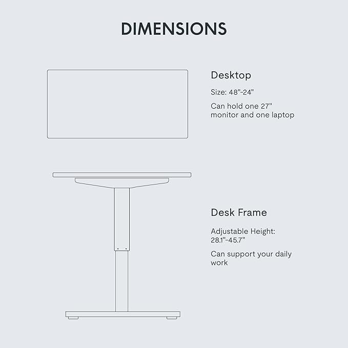 FLEXISPOT EN1 One-Piece Standing Desk with 1-Inch Thick Desktop, 48"x24" Electric Height Adjustable Desk for Home Office & Multi-Device Workstations, Marble Gray
