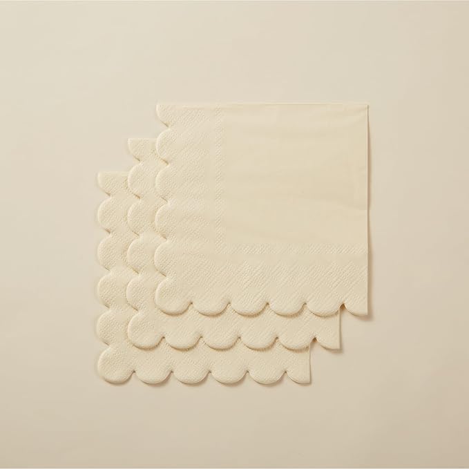 200 Pack Cocktail Napkin 2-Ply Scalloped Edged Dessert Napkins Folded 5 x 5 Inches Disposable Napkins for Dinner Wedding Birthday Party Bridal Anniversary Reception Event (Milky-White)