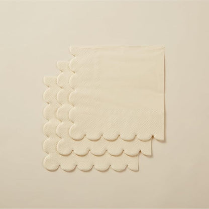 200 Pack Cocktail Napkin 2-Ply Scalloped Edged Dessert Napkins Folded 5 x 5 Inches Disposable Napkins for Dinner Wedding Birthday Party Bridal Anniversary Reception Event (Milky-White)