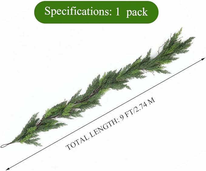 9ft Christmas Real Touch Garlands with Withered Branches,Suitable for Gifting,Artificial Cedar Pine Garland for Christmas Decorations Home Indoor Stairs Table Fireplace Outdoor Holiday
