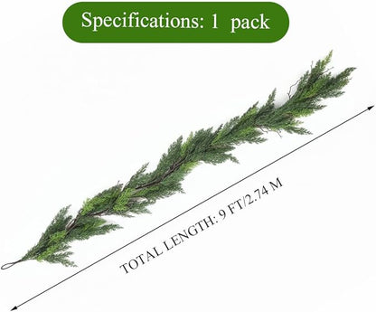 9ft Christmas Real Touch Garlands with Withered Branches,Suitable for Gifting,Artificial Cedar Pine Garland for Christmas Decorations Home Indoor Stairs Table Fireplace Outdoor Holiday